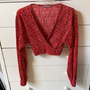 🌺 NWOT URBAN OUTFITTERS WOMENS SIZE XS FLORAL CROPPED LONG SLEEVE BLOUSE